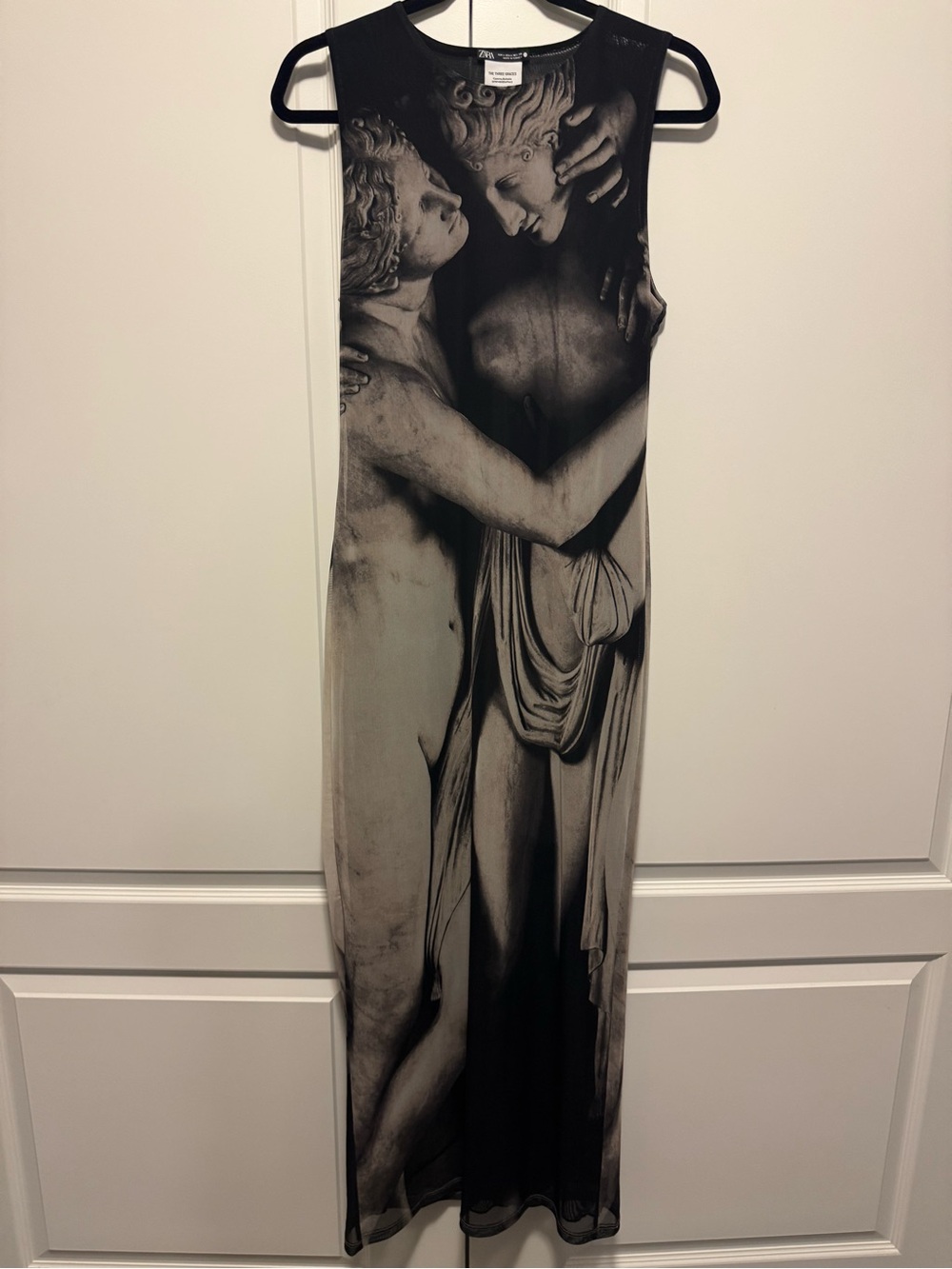 Zara Black and Cream Statue Print Sleeveless Maxi Dress